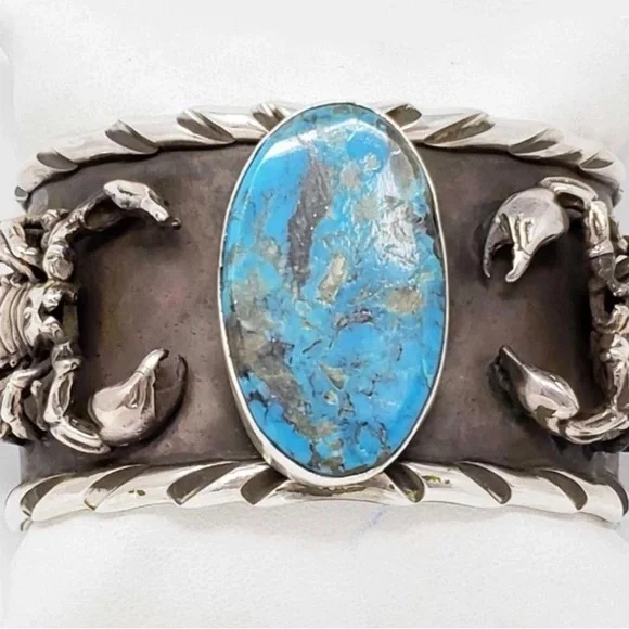 San Felipe Jacob Troncosa Silver and Turquoise Scorpion Cuff Bracelet - Picture 10 of 14